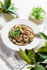 gluten-free chickpea pasta in sauce