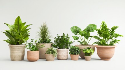 A variety of potted plants arranged in different sizes and styles.