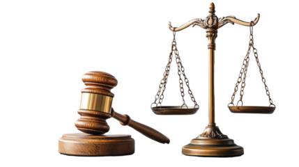 scales of justice and gavel on white background