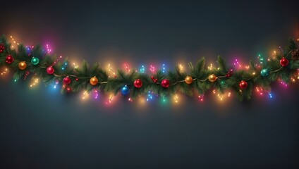 Festive LED Christmas garland with colorful lights and baubles on a dark background