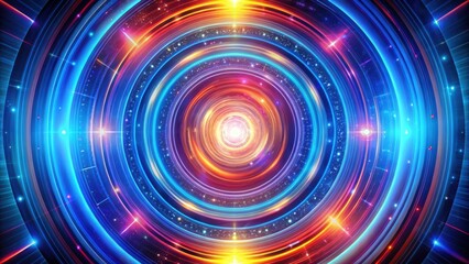 Obraz premium A Glowing Abstract Design with Multiple Concentric Rings of Light in Vibrant Colors and a Starry Background