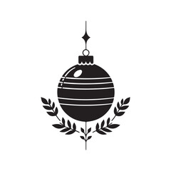Christmas Ornament with Intricate Floral Details, Black and White Vector.