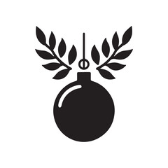 Detailed Black and White Floral Christmas Ornament on White Background.