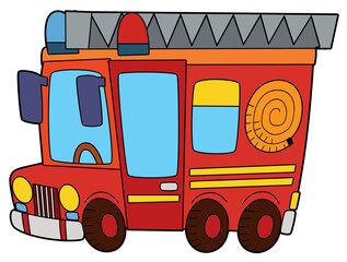 Coloring page fireman fire brigade car vehicle coloring page isolated illustration for children