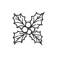 Holly Evergreen Plant Vector - Berries and Leaves Silhouette for Icon Design.