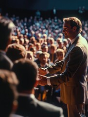 Businessman greets crowd