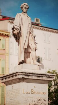 The Statue of Lord Brougham memorial. Vertical, Cannes, France