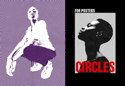 Circle Spin Halftone Poster Photo Effect Mockup