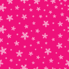 Pink seamless snowflake pattern. Seamless vector pattern with white snowflake. Perfect for winter season wallpaper, wrapping paper or textile.