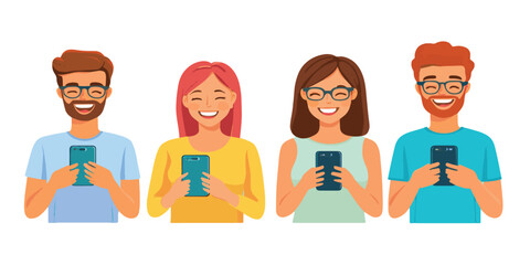 vector set of people with a smart phone in their hands