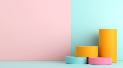 Colorful geometric shapes on a pastel background, perfect for modern design projects and creative displays.