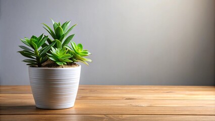 Low-maintenance indoor plant in a modern planter on a wooden desk, greenery, office decor, cacti