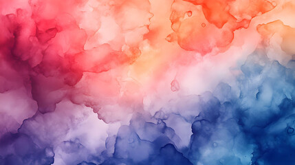 Fototapeta premium Colorful abstract watercolor background with a vibrant blend of orange, yellow, and blue, featuring textured patterns reminiscent of smoke and clouds