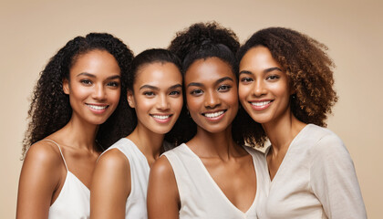 Fototapeta premium Smiling Young Multiracial Girls Posing Together, Celebrating Diversity and Friendship.