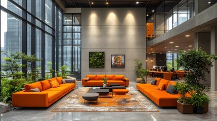 Employees having a great time in an open-space office, bonding over shared jokes and activities