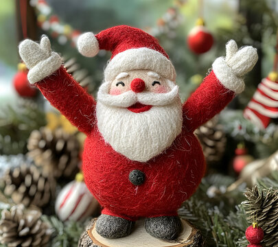 Handmade Felt Santa Claus Figurine &ndash; Christmas Holiday Decor