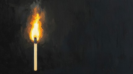 Fototapeta premium A striking matchstick igniting against a dark background, symbolizing light, fire, and inspiration in a minimalist style.