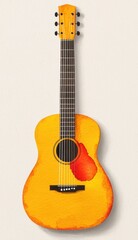 Obraz premium vintage watercolor illustration grungy texture, guitar with color splash, acoustic song or country folk song theme poster background, Generative Ai