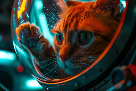 Astronaut cat in a futuristic helmet. Generative AI image
