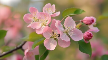 Obraz premium Delicate pink blossoms adorning branches under bright daylight