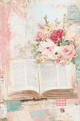 A double-page junk journal background with vintage papers