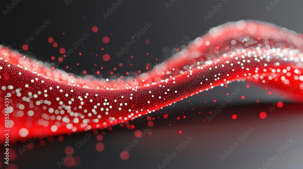 Poster a mesmerizing wave of red particles flowing gracefully, creating a dynamic sense of movement and dep