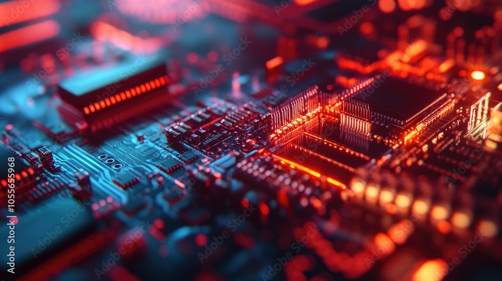 Poster a quantum computer leverages quantum phenomena for processing data close up with a blurred effect