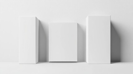 Set of white tall packaging boxes showcasing side and front perspectives ideal for minimalist product presentations