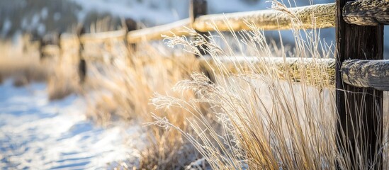 Up Close Of Western Wheatgrass In The Winter With Fence In Background