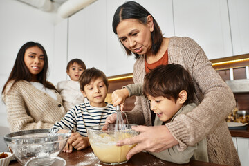 A cheerful family gathers in their stylish kitchen, baking festive treats and enjoying precious holiday moments.