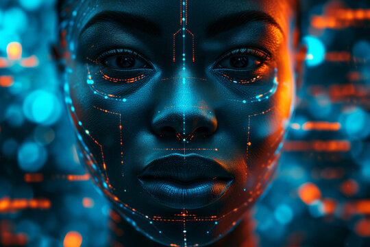 Futuristic woman with cyberspace VR interface. Generative AI image
