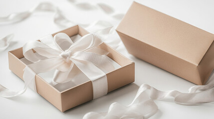 Elegant open gift box with ribbons for celebrations or festive decoration