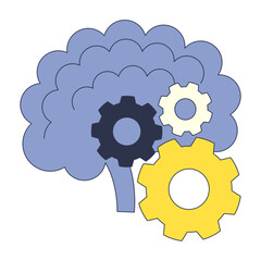 Illustration of a brain with gears symbolizing cognitive processes and problem-solving.