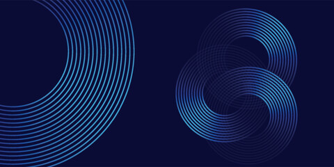 Abstract blue glowing geometric lines on dark blue background. Modern shiny blue circle lines pattern. Futuristic technology concept. Suit for cover, poster,