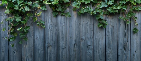 Obraz premium Background Wall Of Old Grey Wooden Boards Plants