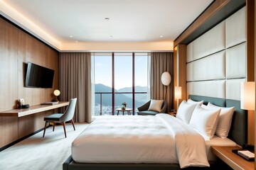Korean hotel design. Bedroom interior at the hotel in Korea.