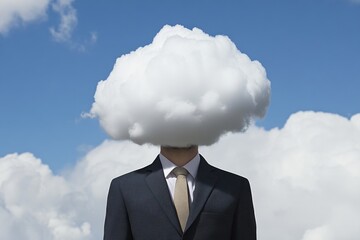 Conceptual Art: Human with Cloud for a Head