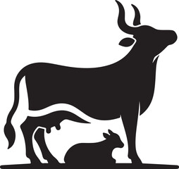 Cow animal with baby cow silhouette vector image