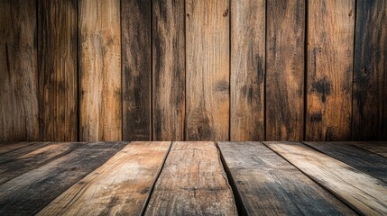 Vintage wood wall and textured room background suitable for showcasing products or food in a creative display or montage