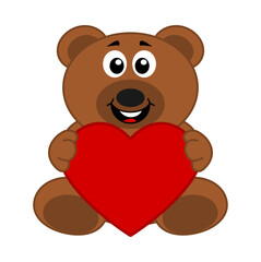Obraz premium A cute teddy bear holding a heart on white background - vector