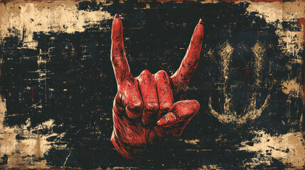 Heavy metal hand gesture on textured background