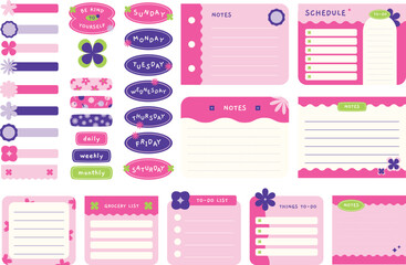 Cute decorative flower design, planner journaling stationery elements, notepad memopad design
