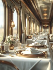 Train dining car with table for two