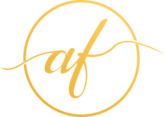 Obraz premium Signature AF logo design. Creative AF design. Circle AF logo design. FA logo vectors. Simple FA logo design. Jewelry logo design royalty free download. Luxury AF logo design golden color logo