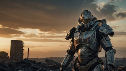 a futuristic warrior in mechanical power armor