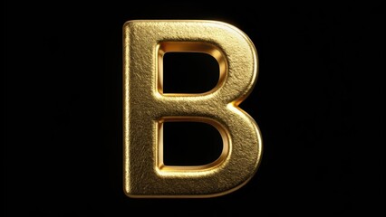 Close up of shiny gold letter B on black background for design projects