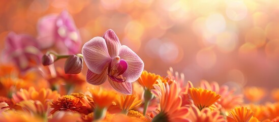 Orchid And Calendula Flower Background