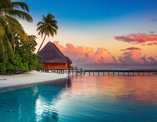 Fototapeta premium Tropical beach in Bora Bora at sunset
