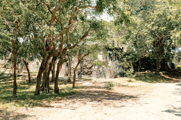 Fototapeta premium Scenic view of the Old Fort - An abandoned historical building in Old Stone Town, Bagamoyo, Tanzania