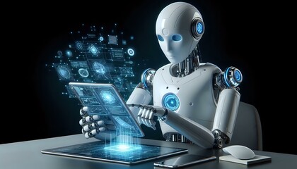 High-Tech Robot with Interactive Tablet